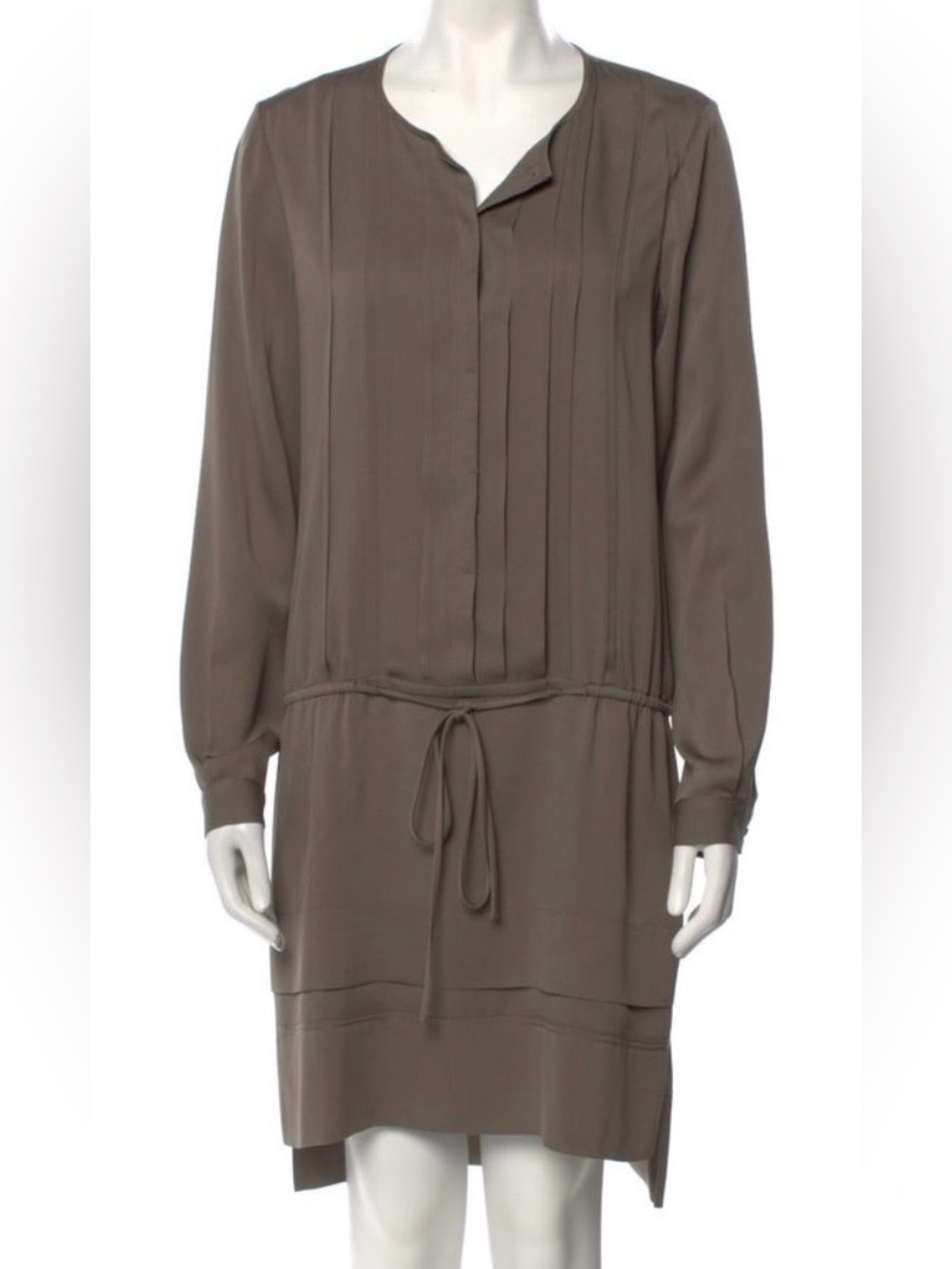 Diane Von Furstenberg Olive Brown Long Sleeve Mini silky Dress